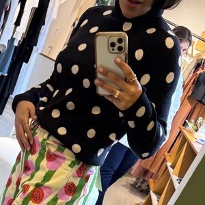Ann Taylor Black and White Polka Dot Turtleneck Sweater